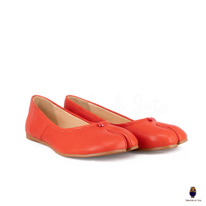 WoodChuckSato Ballerines plates en cuir de mouton à bout fendu Tabi rouge vif pour femme et homme, tailles EU 35-45