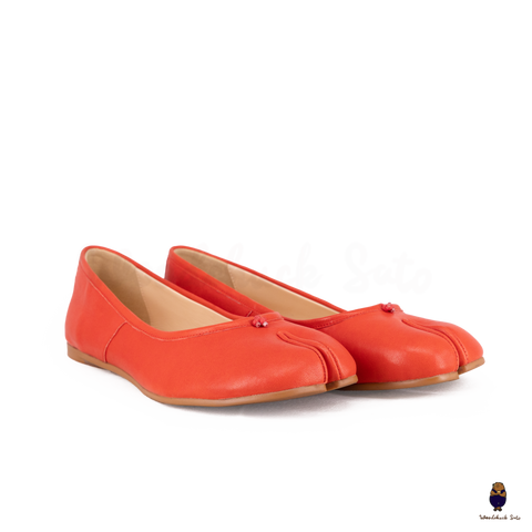 WoodChuckSato Ballerine da Uomo in Pelle di Pecora con Punta Divisa Tabi Rosso Brillante Taglie EU 35-45