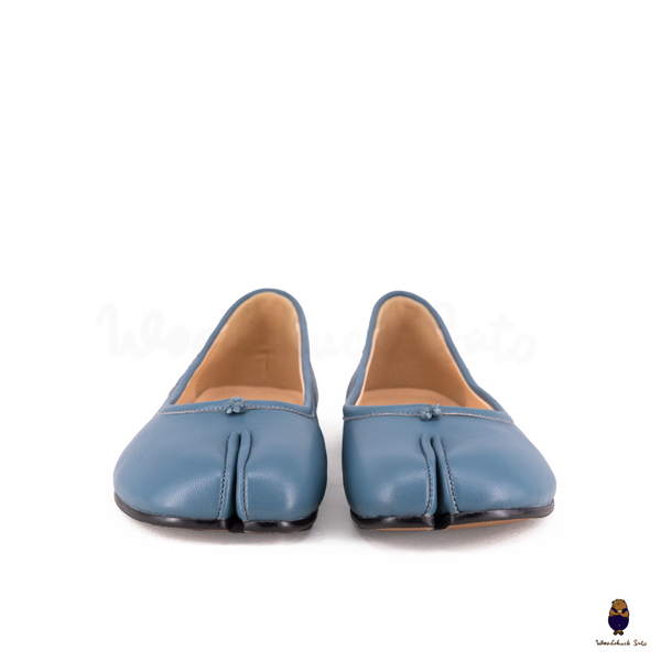 WoodChuckSato Women's Men's Teal Blue Tabi Split-Toe Sheep Leather Ballet Flats Sizes EU 35-45