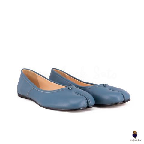 WoodChuckSato Ballerine da Uomo in Pelle di Pecora con Punta Divisa Tabi Blu Teal Blu Taglie EU 35-45