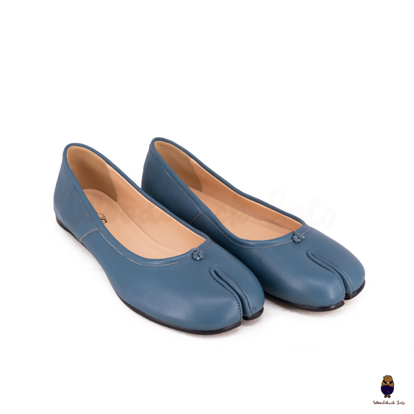 WoodChuckSato Women's Men's Teal Blue Tabi Split-Toe Sheep Leather Ballet Flats Sizes EU 35-45