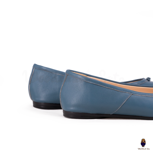 WoodChuckSato Women's Men's Teal Blue Tabi Split-Toe Sheep Leather Ballet Flats Sizes EU 35-45