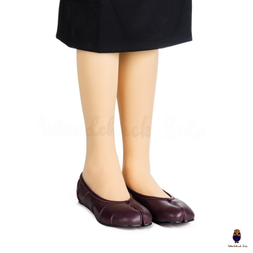 WoodChuckSato Women's Men's Burgundy Tabi Split-Toe "Distressed" Leather Ballet Flats Sizes EU 35-45