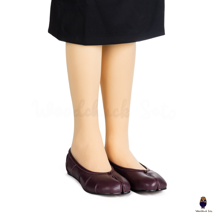 WoodChuckSato Women's Men's Burgundy Tabi Split-Toe "Distressed" Leather Ballet Flats Sizes EU 35-45