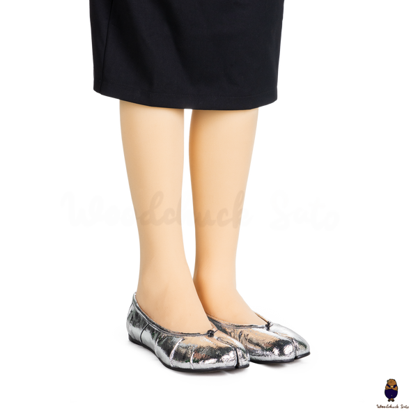 WoodChuckSato Ballerine da Uomo in Pelle Cracked Argento Tabi con Punta Divisa in Pelle "Invecchiata" Taglie EU 35-45