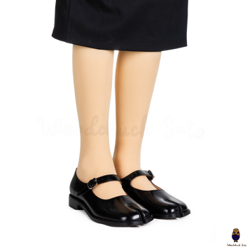 WoodChuckSato Zapatos planos Mary Jane de charol con punta dividida Tabi negro para hombre y mujer con correas de hebilla ajustables, tallas EU 35-47