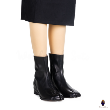 WoodChuckSato Stivali da Uomo in Pelle di Mucca Tabi Neri con Punta Divisa da Donna con Altezza Tacco 3 cm Taglie EU 35-48