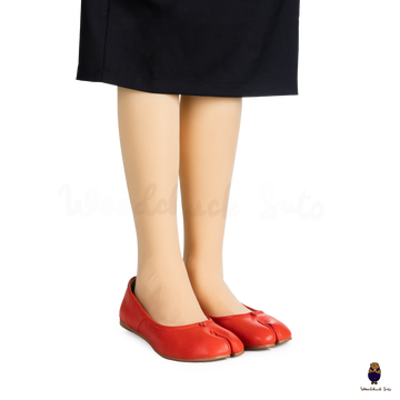 WoodChuckSato Damen- und Herren-Ballerinas Tabi Split-Toe aus Schafsleder in leuchtendem Rot, Größen EU 35–45