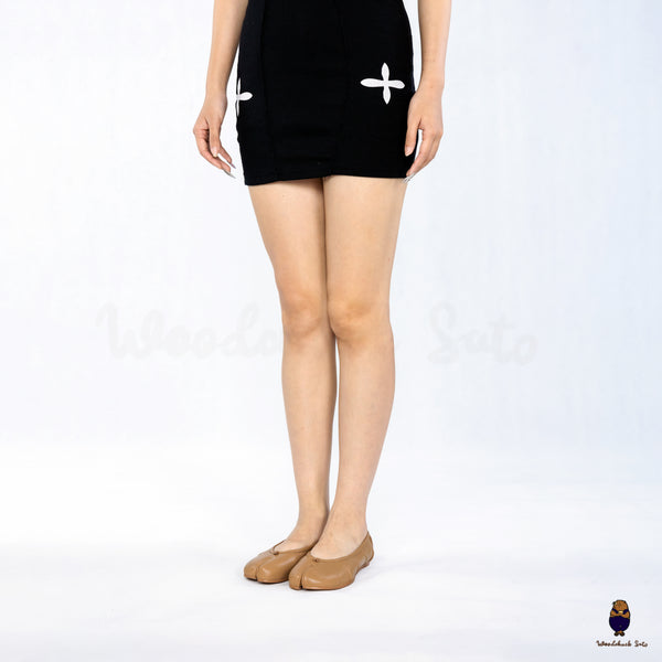 WoodchuckSato Milk Tea Beige Fold Leather Tabi Ballet Flats