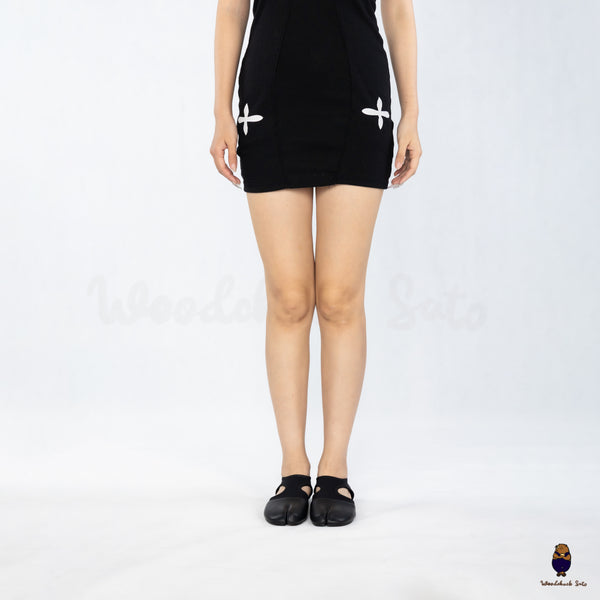 WoodchuckSato Black Leather & Lycra Tabi Cut-Out Flats