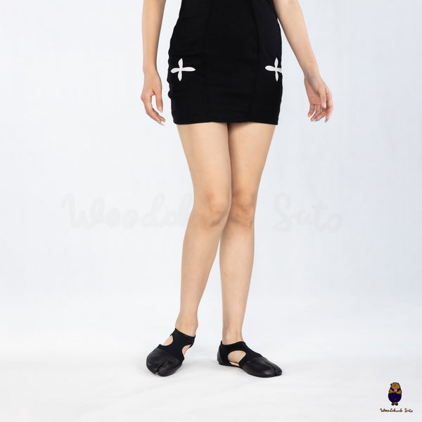 WoodchuckSato Black Leather & Lycra Tabi Cut-Out Flats