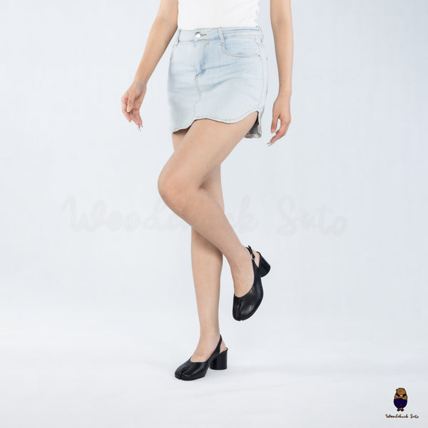 WoodchuckSato Black Leather Tabi Slingback Heels