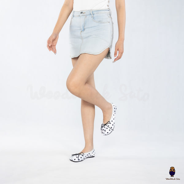 WoodchuckSato White Polka Dot Vegan Bow Tabi Ballet Flats