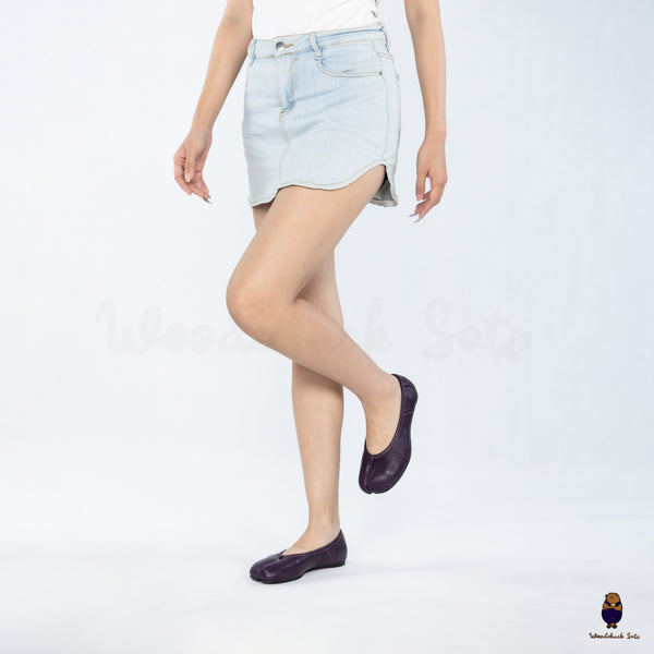 WoodchuckSato Deep Plum Fold Leather Tabi Ballet Flats