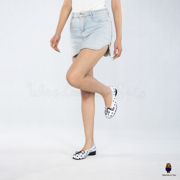WoodchuckSato White Polka Dot Vegan Bow Tabi Ballet Heels