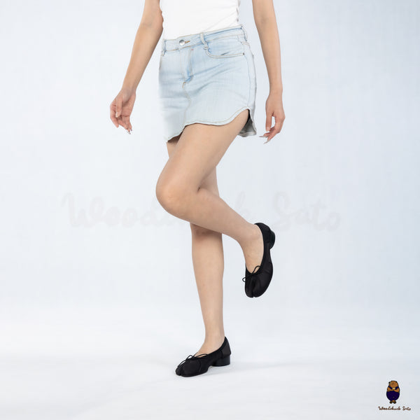 WoodchuckSato Black Vegan Bow Tabi Ballet Heels