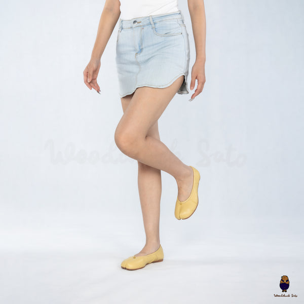 WoodchuckSato Cream Yellow Fold Leather Tabi Ballet Flats