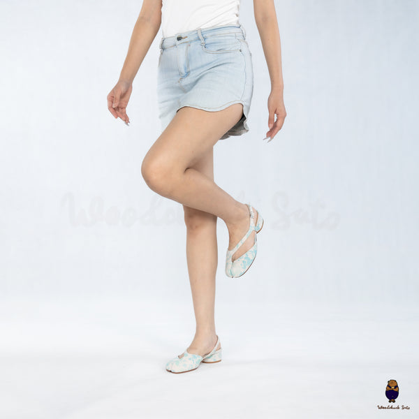 WoodchuckSato Mina Blue Floral Open-Side Tabi Heels