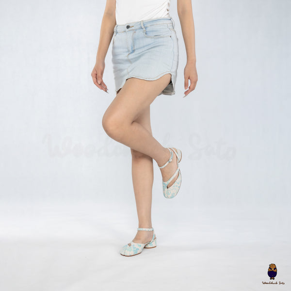 WoodchuckSato Mina Blue Floral Ankle-Strap Tabi Heels