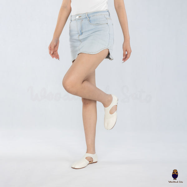 WoodchuckSato Ivory Leather & Lace Mesh Tabi Cut-Out Flats