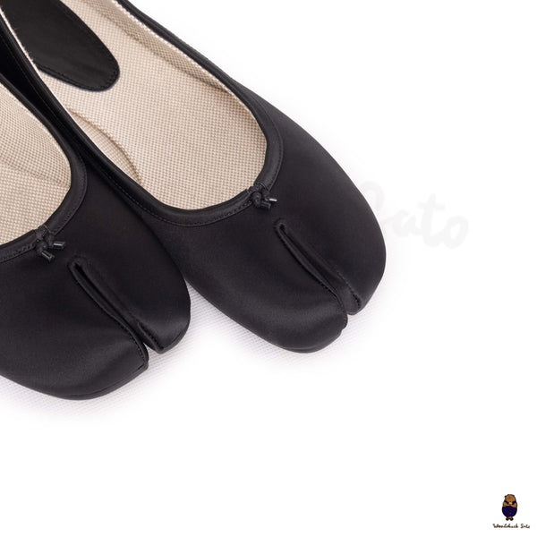 WoodChuckSato Women's Men's Black Tabi Split-Toe Satin Ballet Flats Sizes EU 35-45