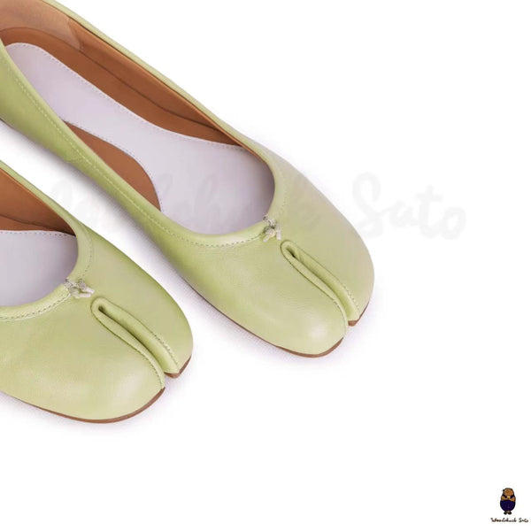 WoodChuckSato Women's Men's Light Green Tabi Split-Toe Sheep Leather Ballet Flats Sizes EU 35-45