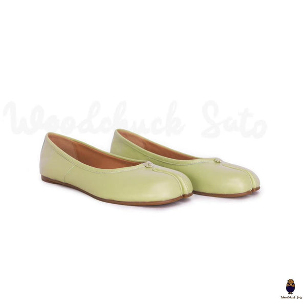 WoodChuckSato Women's Men's Light Green Tabi Split-Toe Sheep Leather Ballet Flats Sizes EU 35-45