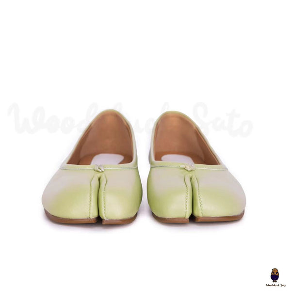 WoodChuckSato Women's Men's Light Green Tabi Split-Toe Sheep Leather Ballet Flats Sizes EU 35-45