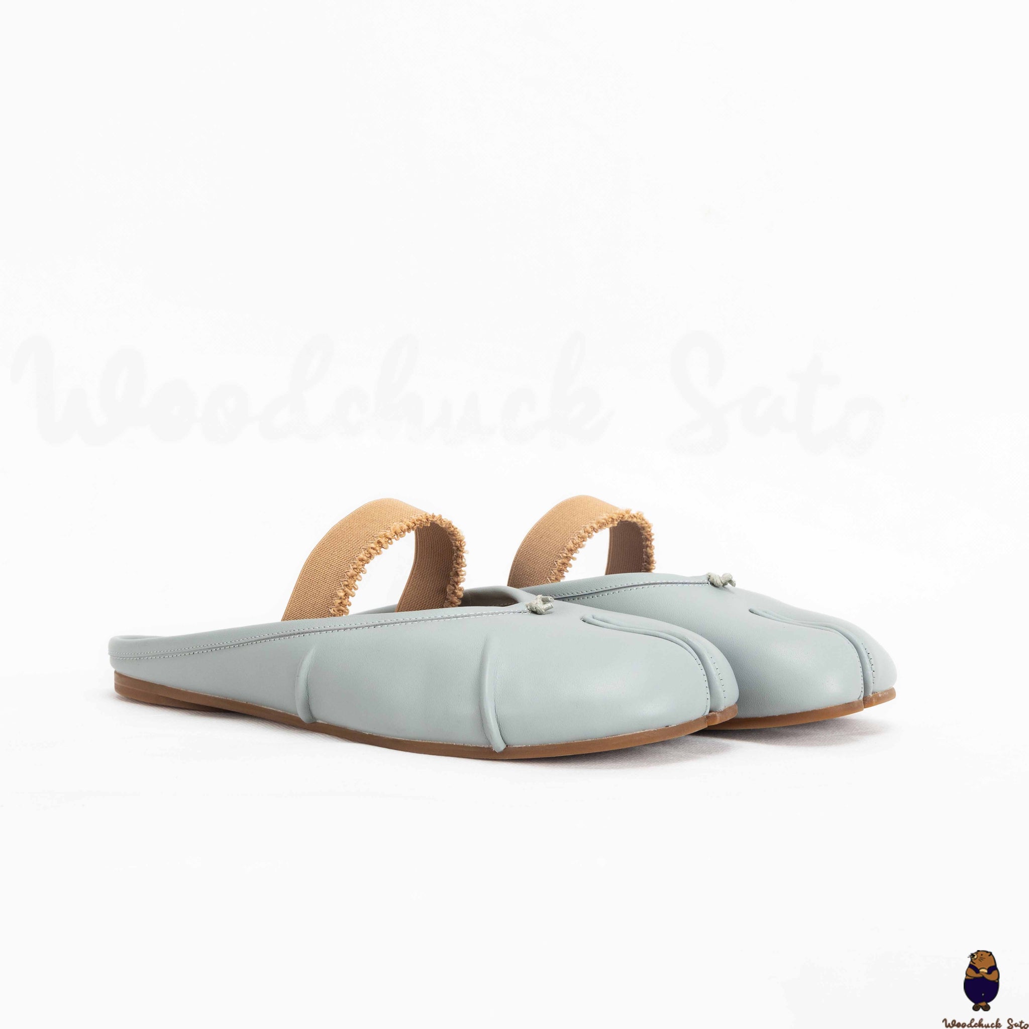 WoodChuckSato Zapatos de ballet de cuero "envejecido" con punta dividida Tabi azul claro para hombre y mujer con banda elástica Tallas EU 35-45