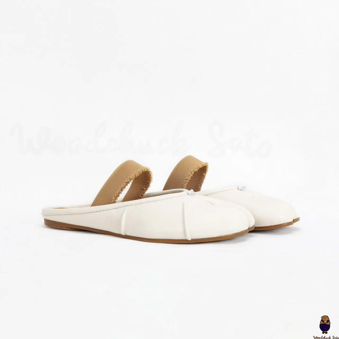 WoodChuckSato Zapatos de ballet tipo mula de cuero "envejecido" con punta dividida y tabi blanco para hombre y mujer con banda elástica Tallas EU 35-45