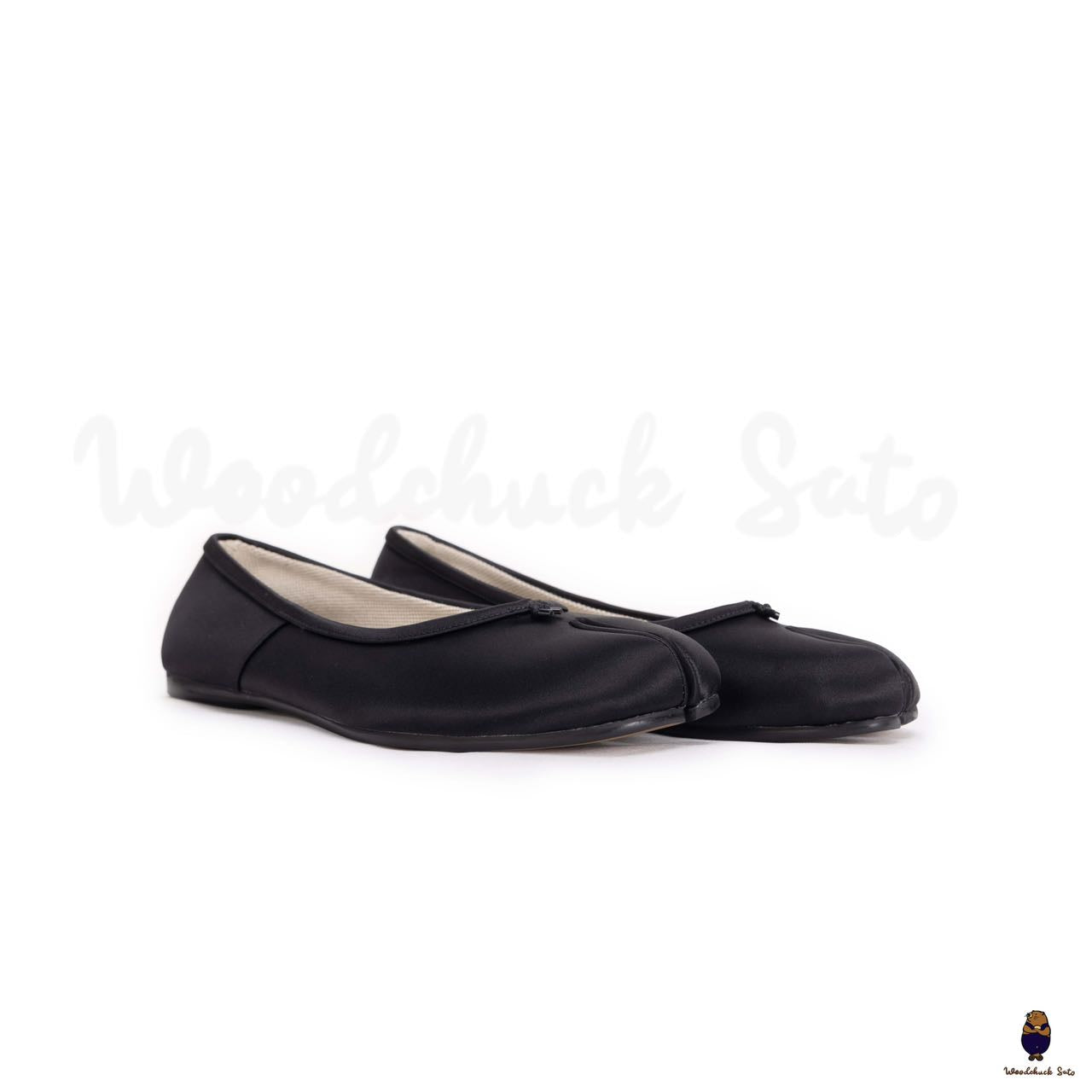 WoodChuckSato Women's Men's Black Tabi Split-Toe Satin Ballet Flats Sizes EU 35-45