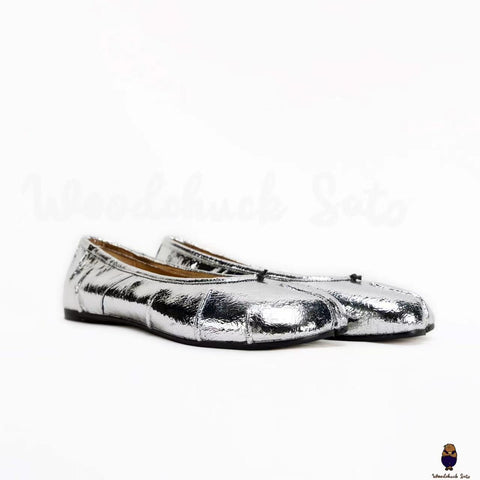 WoodChuckSato Women's Men's Cracked Silver Tabi Split-Toe "Distressed" Leather Ballet Flats Sizes EU 35-45