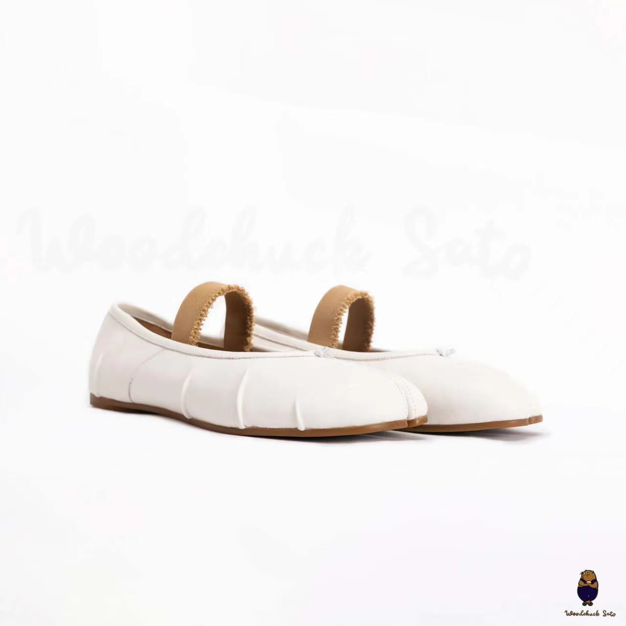 WoodChuckSato Bailarinas de cuero "envejecido" con puntera dividida Tabi blanca para hombre y mujer con banda elástica Tallas EU 35-45