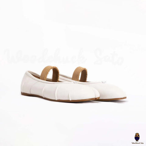 WoodChuckSato Women's Men's White Tabi Split-Toe "Distressed" Leather Ballet Flats with Elastic Band Sizes EU 35-45