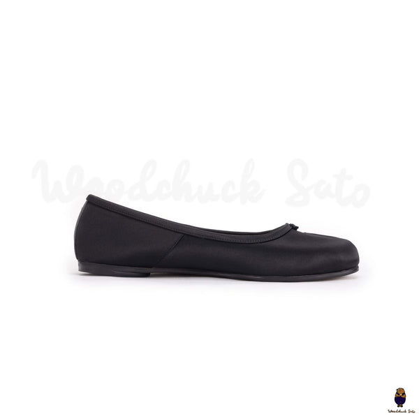 WoodChuckSato Women's Men's Black Tabi Split-Toe Satin Ballet Flats Sizes EU 35-45
