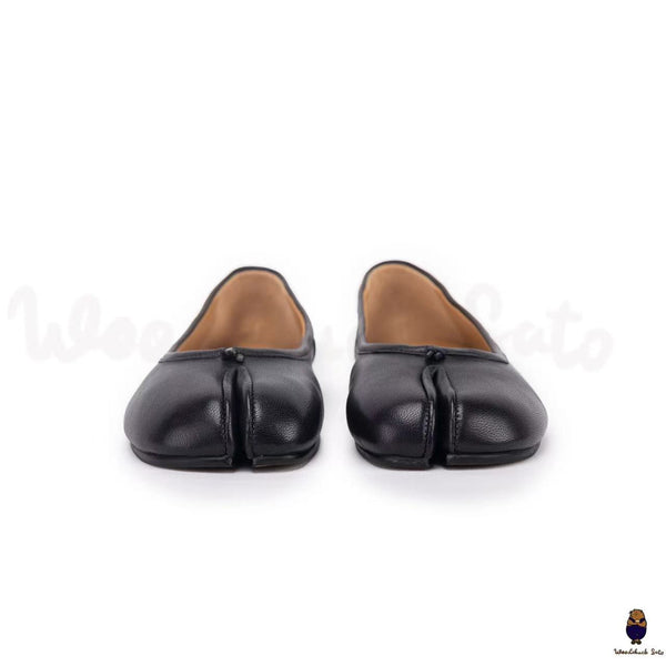 WoodChuckSato Women's Men's Black Tabi Split-Toe Sheep Leather Ballet Flats Sizes EU 35-45