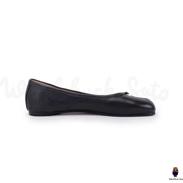 WoodChuckSato Women's Men's Black Tabi Split-Toe Sheep Leather Ballet Flats Sizes EU 35-45
