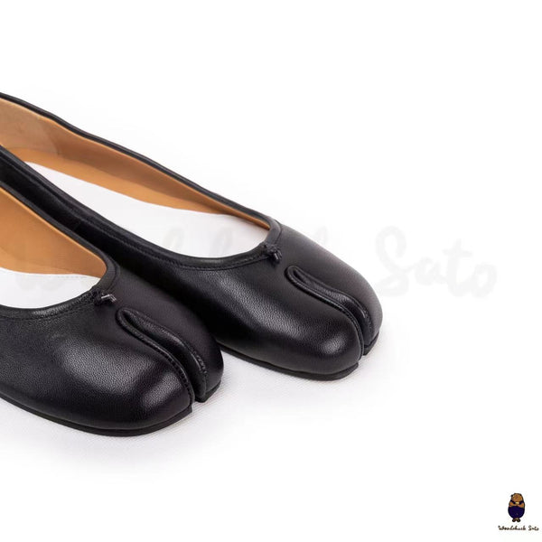 Unisex black leather tabi split-toe sandals size 35-45