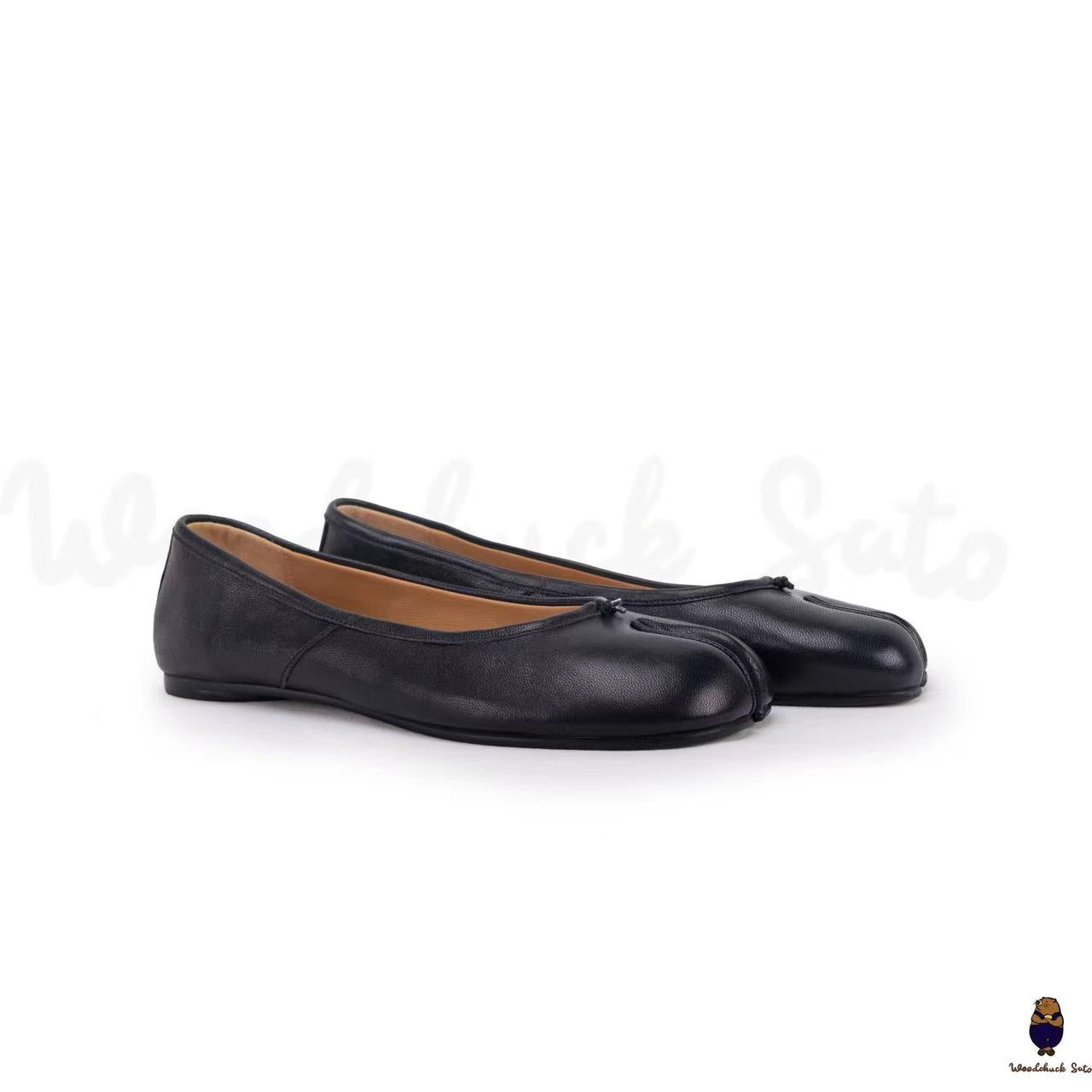 WoodChuckSato Women's Men's Black Tabi Split-Toe Sheep Leather Ballet Flats Sizes EU 35-45