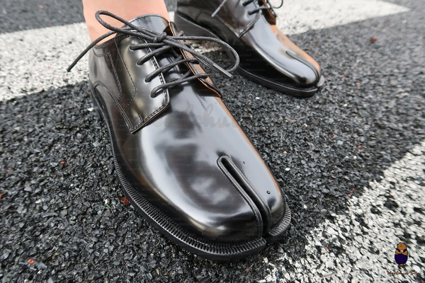 vintage femmes hommes Tabi split toe chaussures en cuir de veau / escarpins / appartements noir EU35-47
