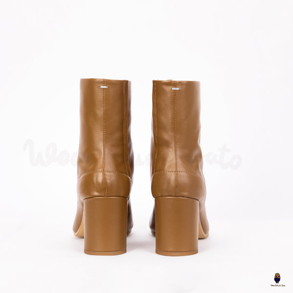 Tabi bottes marron en cuir à talon de 8 cm pour hommes et femmes à bout fendu EU35-48