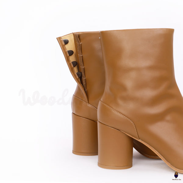 Tabi split toe men’s women’s 8cm heel leather brown boots EU35-48