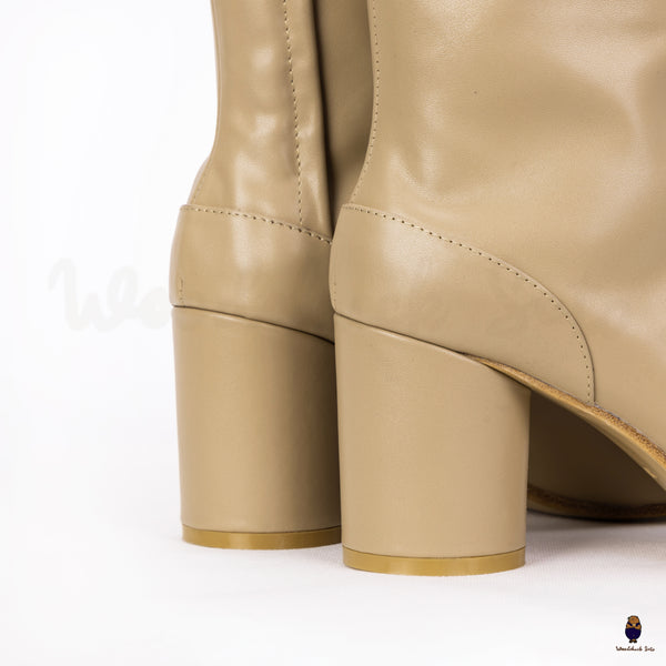 Tabi split toe men’s women’s 8cm heel leather beige boots EU35-48