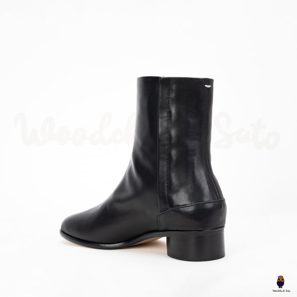 Unisex leather Tabi split-toe black boots with 3cm heel height