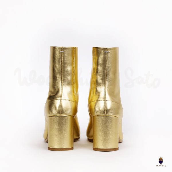 Goldene Tabi-Lederstiefel mit geteilter Zehenpartie für Herren und Damen, 8 cm Absatz, EU35–48