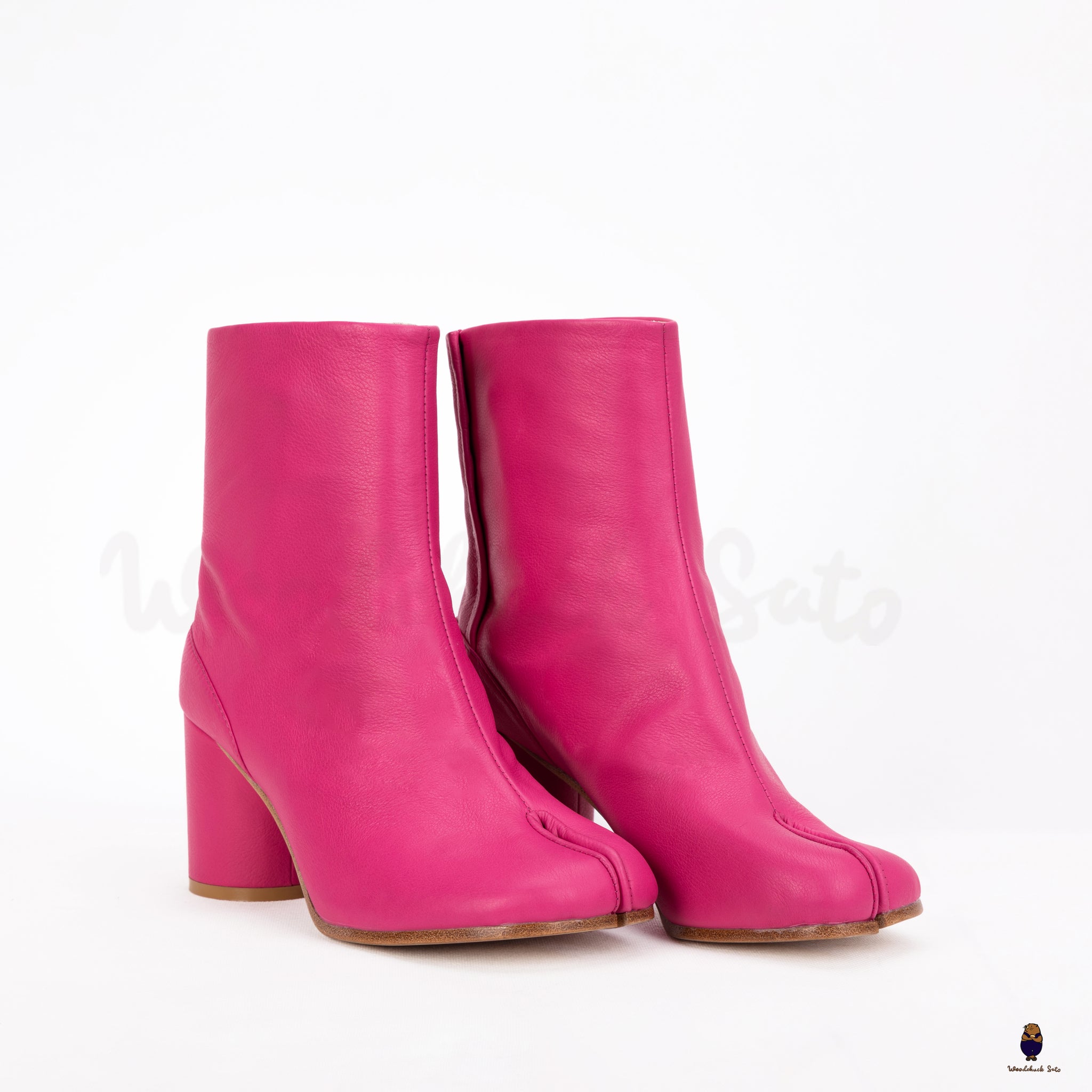 Tabi split toe men’s women’s 8cm heel leather pink boots