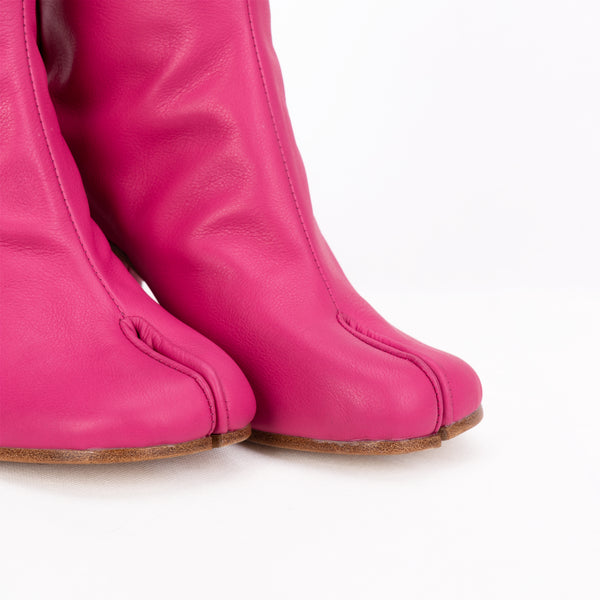 Tabi split toe men’s women’s 8cm heel leather pink boots EU35-48