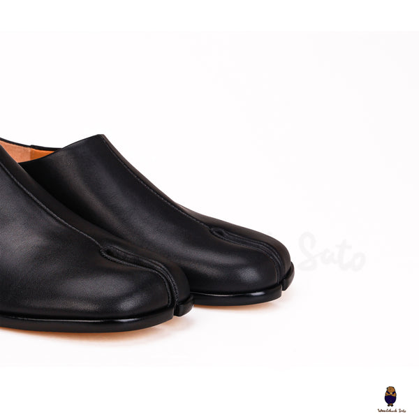 Schwarzer Unisex-Loafer aus Schafsleder mit geteilter Tabi-Schuhe, Größe 35–47