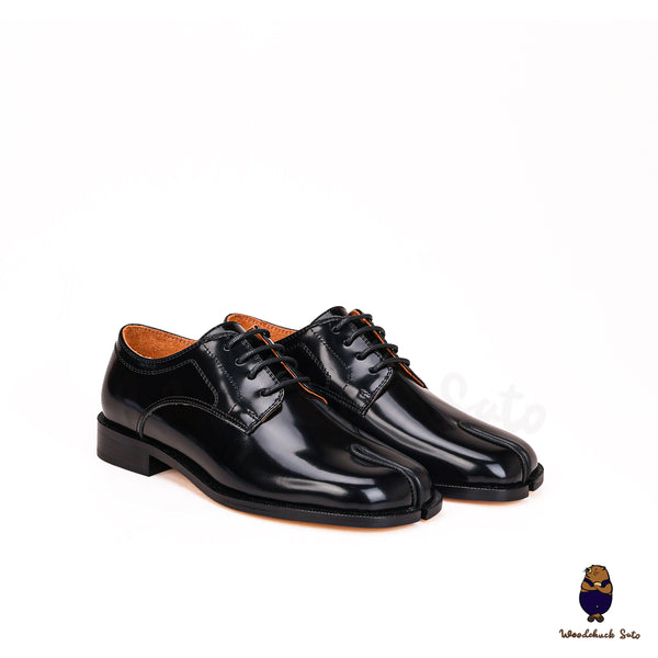 Vintage Tabi-Schuhe/Pumps/Flats aus Kalbsleder mit geteilter Zehenpartie für Damen und Herren, schwarz, EU35–47