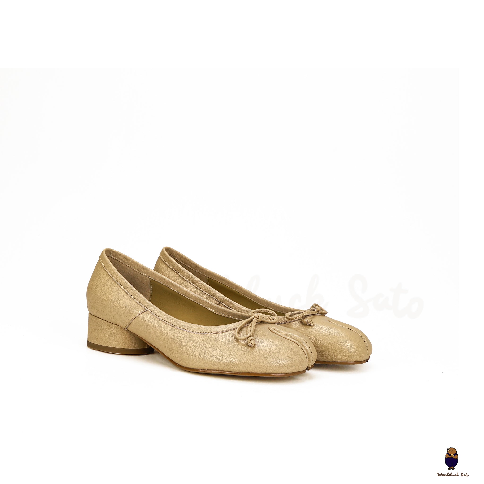 Beigefarbene Tabi-Mary-Jane-Schuhe aus gespaltenem Leder, Größe 35–45